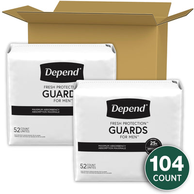 Depend Incontinence Guards for Men, Maximum Absorbency, 52 Count (Pack of 2)