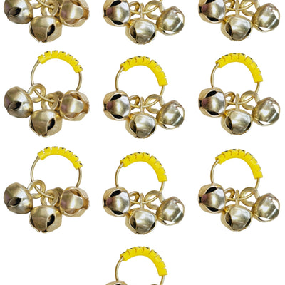 (Big Size, High Sound) Classy Looks Ghungroo Bells Finger Clapping Ring Yellow Kadi (Non Brass) Home Temple Pooja Aarti Bhajan Ganapati Ganesh Navratri Festivals Musical Gifting Goddess Chiming (10)