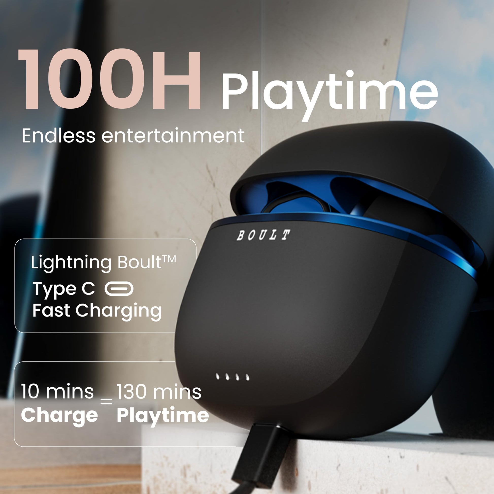 Boult Audio Curve Buds Pro with 100H Playtime, 4 Mics Clear Calling, 40ms Low Latency Gaming, Made in India, Equalizer Modes, Bluetooth 5.3 Blink & Pair™ True Wireless in Ear Earbuds (Nautical Black)