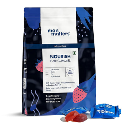 Man Matters DHT Blocker Biotin Gummies for Hair & Beard | 90 Day Pack | No Added Sugar | With Biotin Vitamin A, C, E & Zinc | For Healthy & Strong Hair | Strawberry Flavored |100% Vegetarian