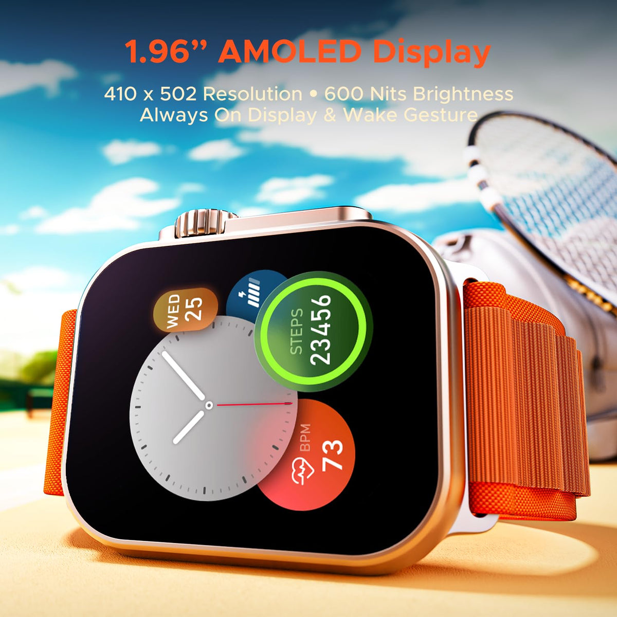 boAt Wave Elevate Pro Smart Watch w/ 1.96" AMOLED Display, BT Calling,Coins,Rugged Metal Body,Functional Crown,Always on Display,100+Sports Mode,HR & SpO2(Royal Orange)