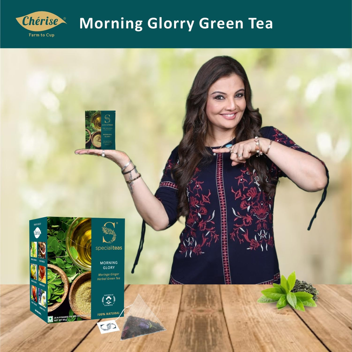 Cherise Specialiteas Morning Glory Moringa Ginger Herbal Green Tea (2 g x 25 Pyramid Tea Bags)