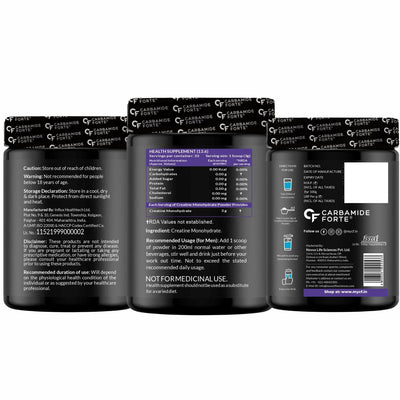 Carbamide Forte Micronised Creatine Monohydrate Powder | Creatine Supplement for Lean Muscle Volumization, Strength & Energy - Unflavoured - 33 Servings - 100g