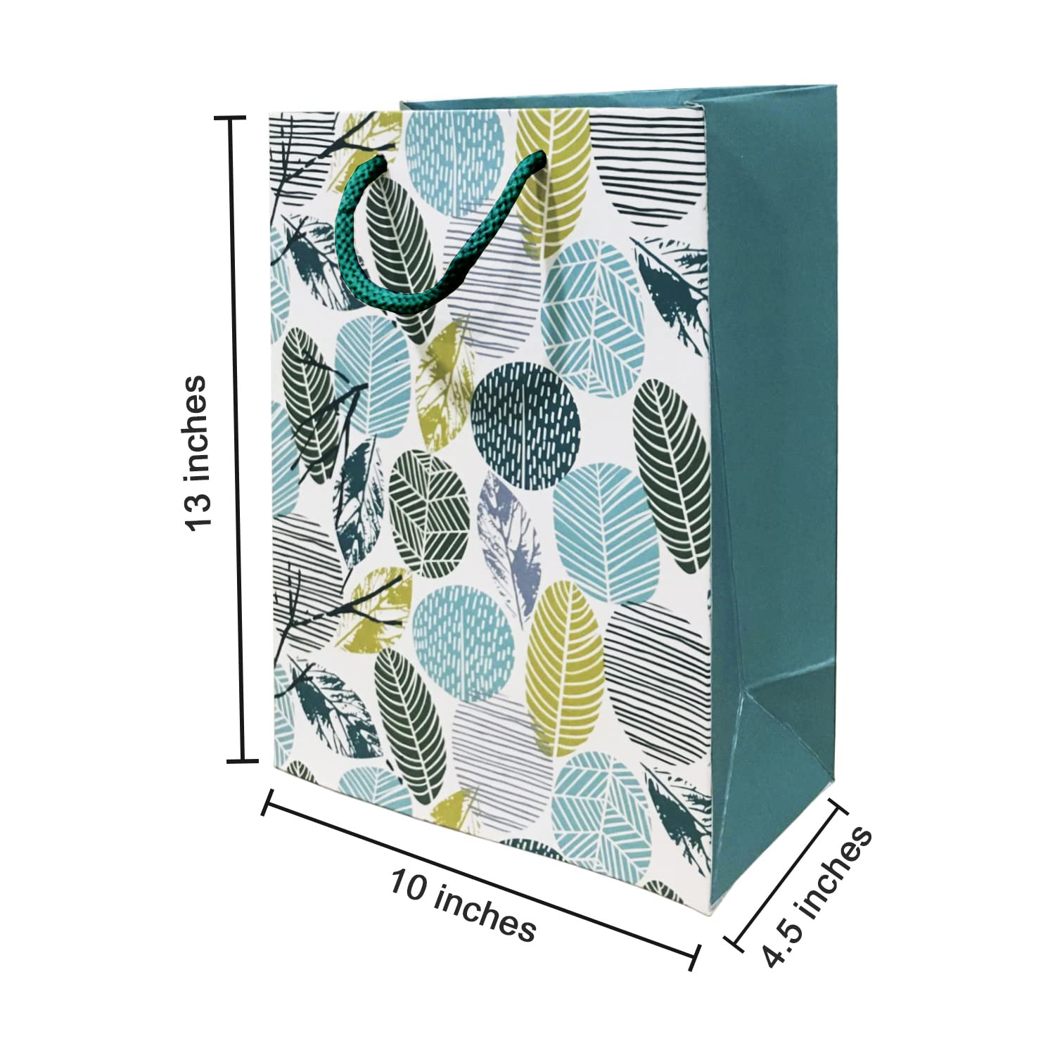 PaperPep Cream Green Leaf Print 13"X10"X4.5" Gift Paper Bag Pack of 1 | Gift Bags for Return Gifts, Presents, Weddings, Birthday, Holiday Presents, Celebrations