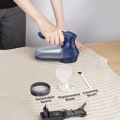 BEAUTURAL Sweater Fabric Shaver Home-Edition, Powerful & Efficient Lint Remover for Clothes and Furniture, AC Adapter or Battery Powered Pill Fuzz Remover Dark Blue