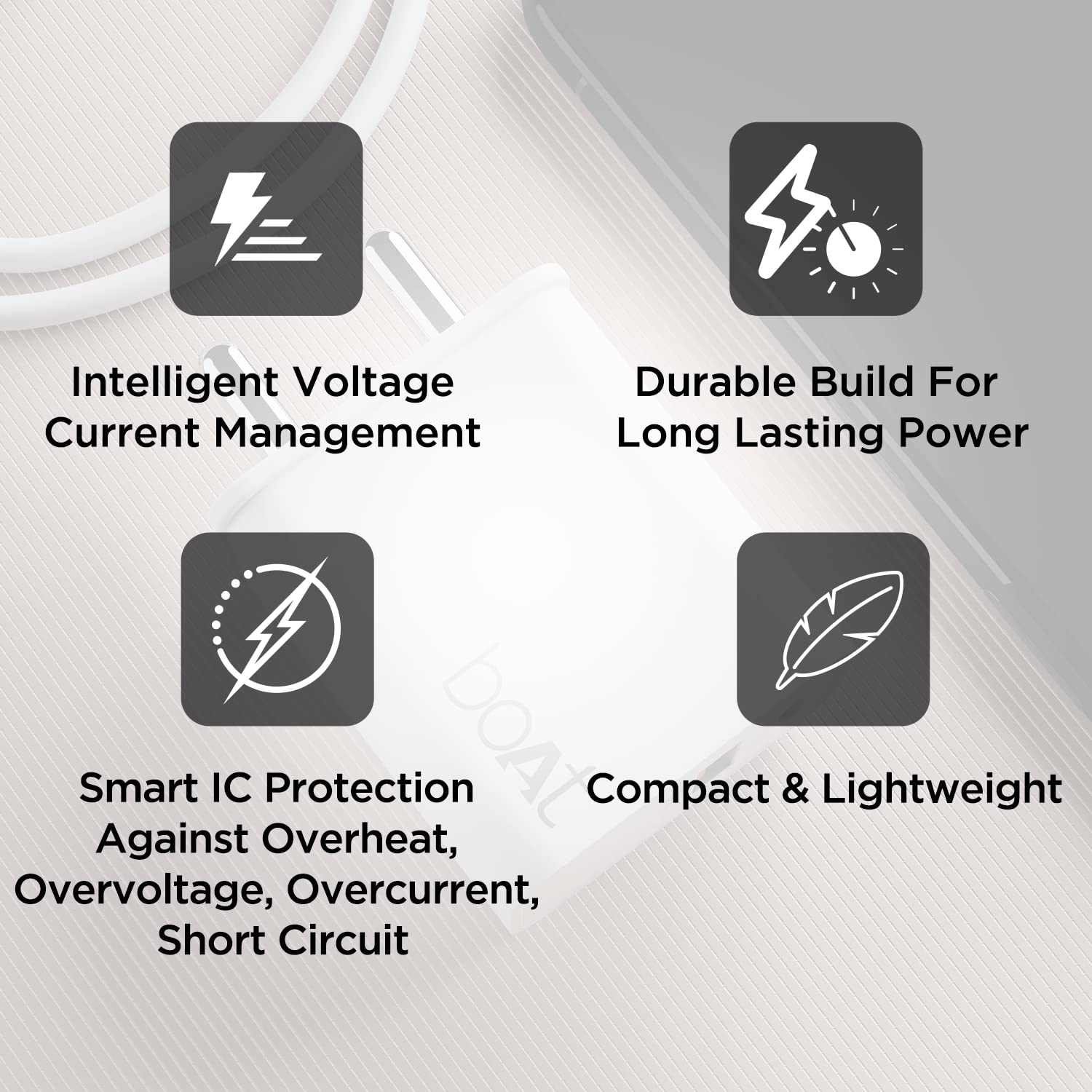boAt WCDV 22.5W Dual Port Wall Charger with 18W Quick Charge 3.0 & 22.5W Power Delivery Support, Smart IC Protection, Auto Detection, Corrosion Resistant Pins & PD Cable(White)