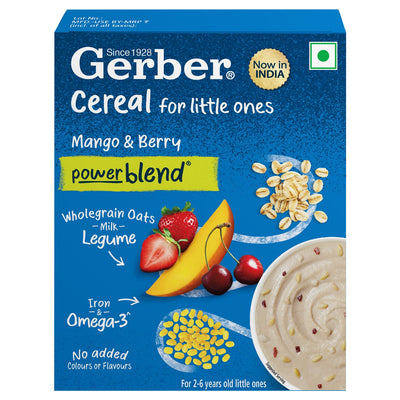 GERBER Cereals - Mango & Berry | Instant Cereal for little ones | With Iron & Omega-3 | Rich in Protein | With Vit A, C, D & Zinc | No added colours or flavours | 300g