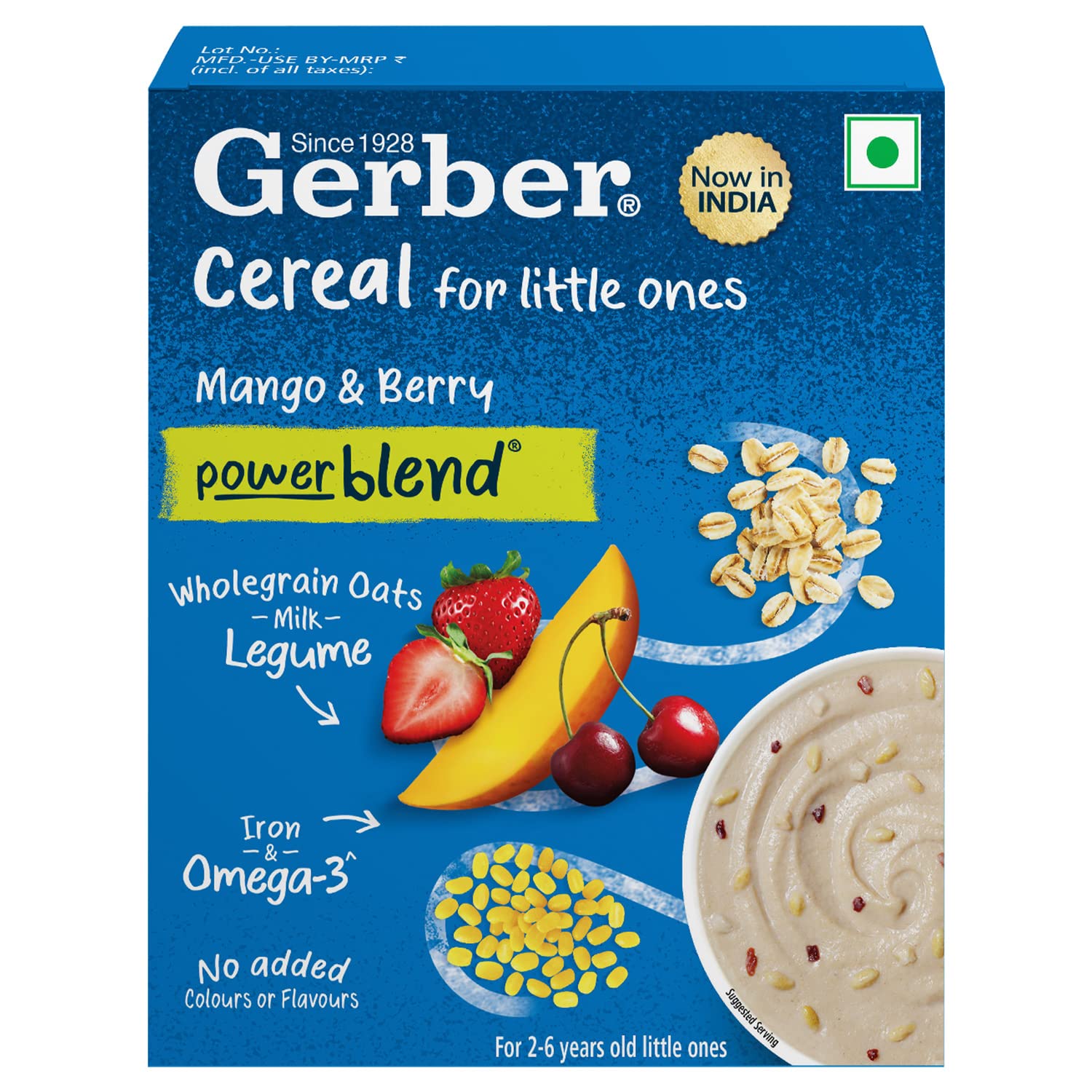 GERBER Cereals - Mango & Berry | Instant Cereal for little ones | With Iron & Omega-3 | Rich in Protein | With Vit A, C, D & Zinc | No added colours or flavours | 300g