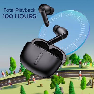 boAt Airdopes Max TWS Earbuds with 100 HRS Playtime, Quad Mics with ENx™ Tech, Beast™ Mode(50ms Low Latency), ASAP™ Charge, Bluetooth v5.3 and IWP™(Carbon Black)