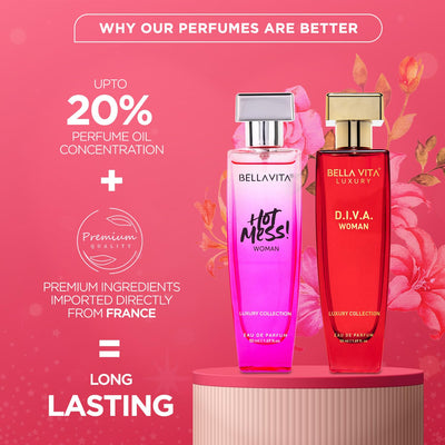 Bella Vita Luxury Hot & Classy Luxury Collection Set for Women 2 x 50Ml with Hot Mess, D.I.V.A. Perfume|Floral, Woody Long Lasting EDP Fragrance Scent