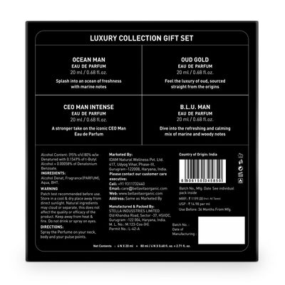 Bella Vita Luxury Collection Eau De Parfum Gift Set 4 x 20ml for Men & Women with OUD GOLD, OCEAN, B.L.U & CEO Man Perfume|Long Lasting EDP Fragrance Scent