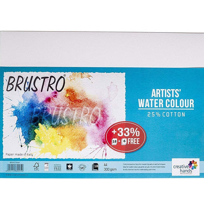 Brustro Artists' Watercolour Paper 300 GSM A4 - 25%cotton, Cold Pressed , Contains 18 + 6 Sheets Free