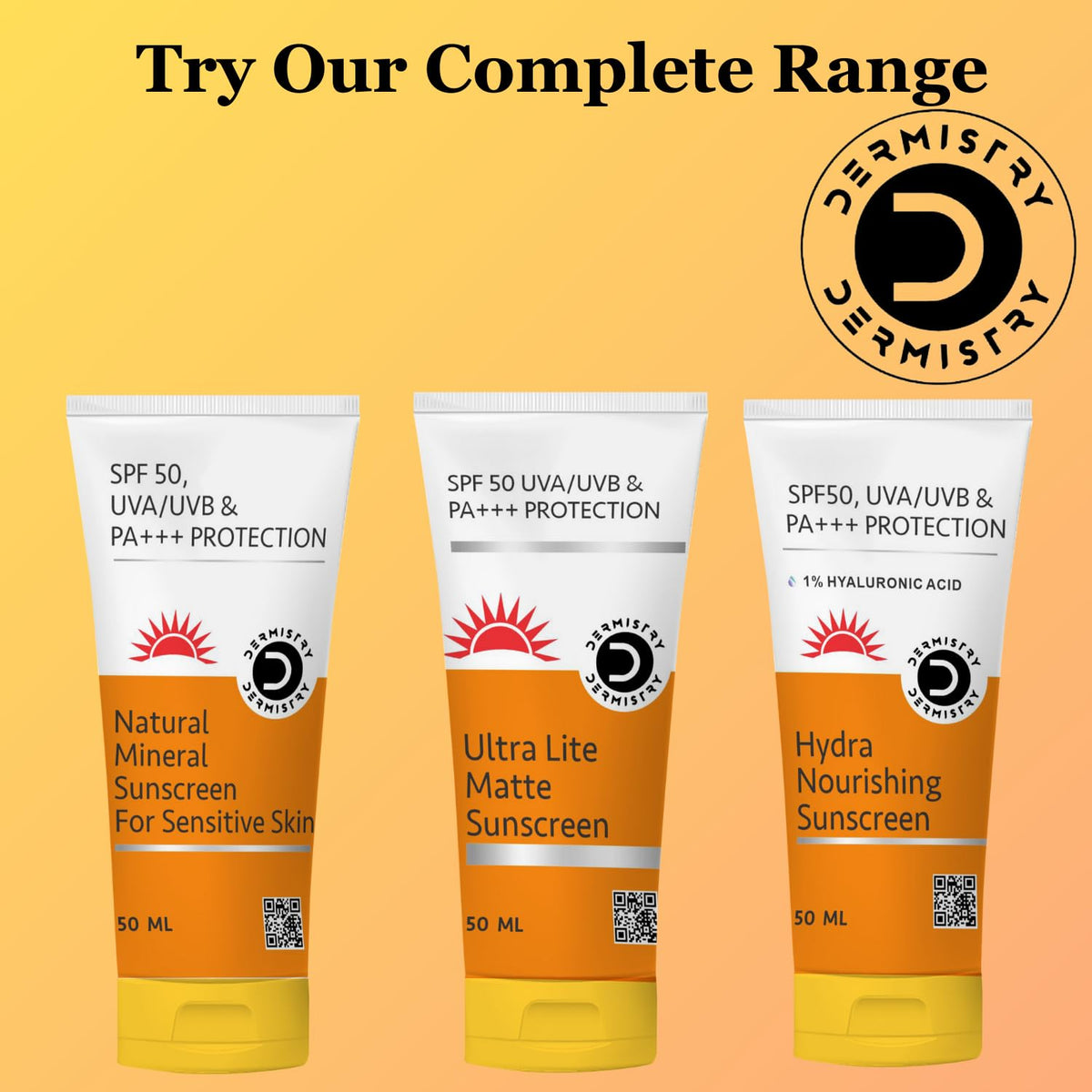 Dermistry 1% Hyaluronic Sunscreen Aqua Gel SPF 50 PA++++ For Oily, Dry, Acne-prone Skin, Ultra Lightweight Texture, Non-Greasy, No White Cast, Broad Spectrum Protection - 50g