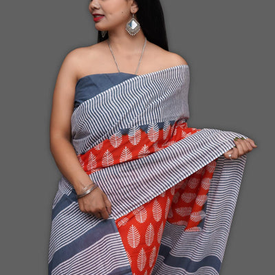 ANMOL FABRICS Women's Cotton Malmal Saree | Women Stylish Sadis | Printed Runing Blouse Piece | Sari Length 5.5 meter | Blouse Piece 1 m | Unstitched Blouse Material Free_Size_SAREE-MULTI_71