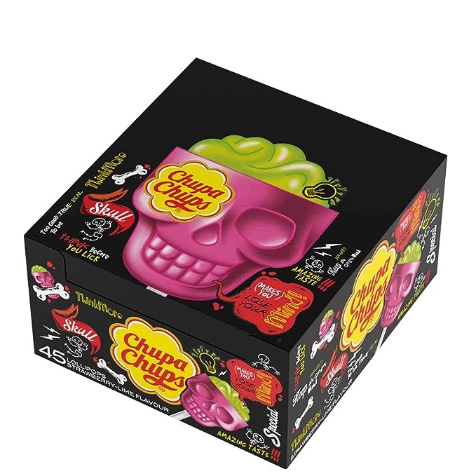 25x Chupa Chups Skull Strawberry Lime Flavored 25 Skull Lolipop - 15g Each