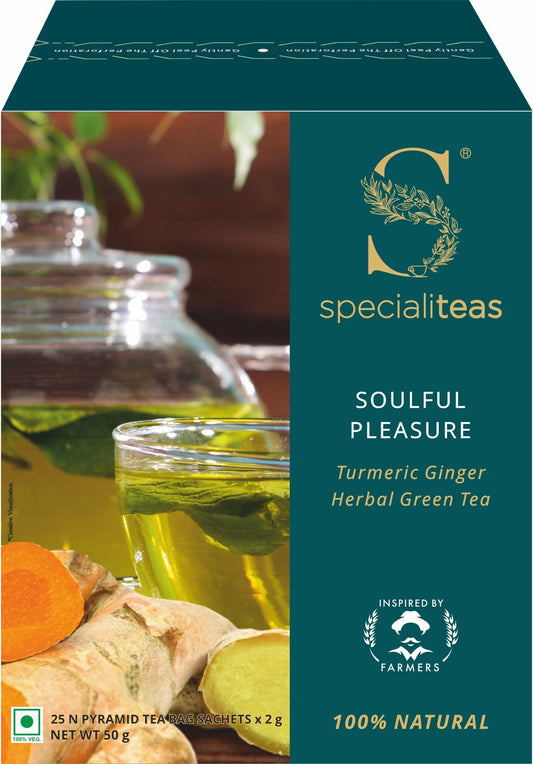 Cherise Specialiteas Soulful Pleasure Turmeric Ginger Herbal Green Tea (2 g x 25 Pyramid Tea Bags)