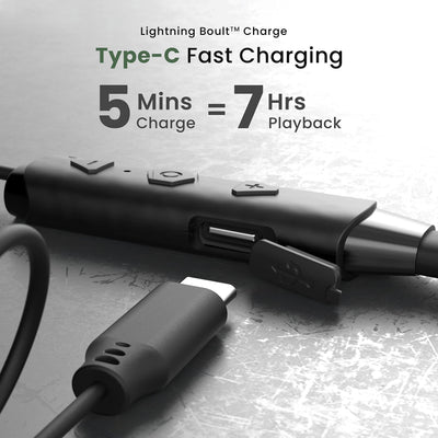 Boult Audio FXCharge Wireless in Ear Bluetooth Neckband with ENC Mic, 32H Playtime, Type-C Fast Charging (5Mins=7.5Hrs Playtime), Dual Pairing, Made in India, Biggest 14.2mm Drivers Ear Phones (Black)