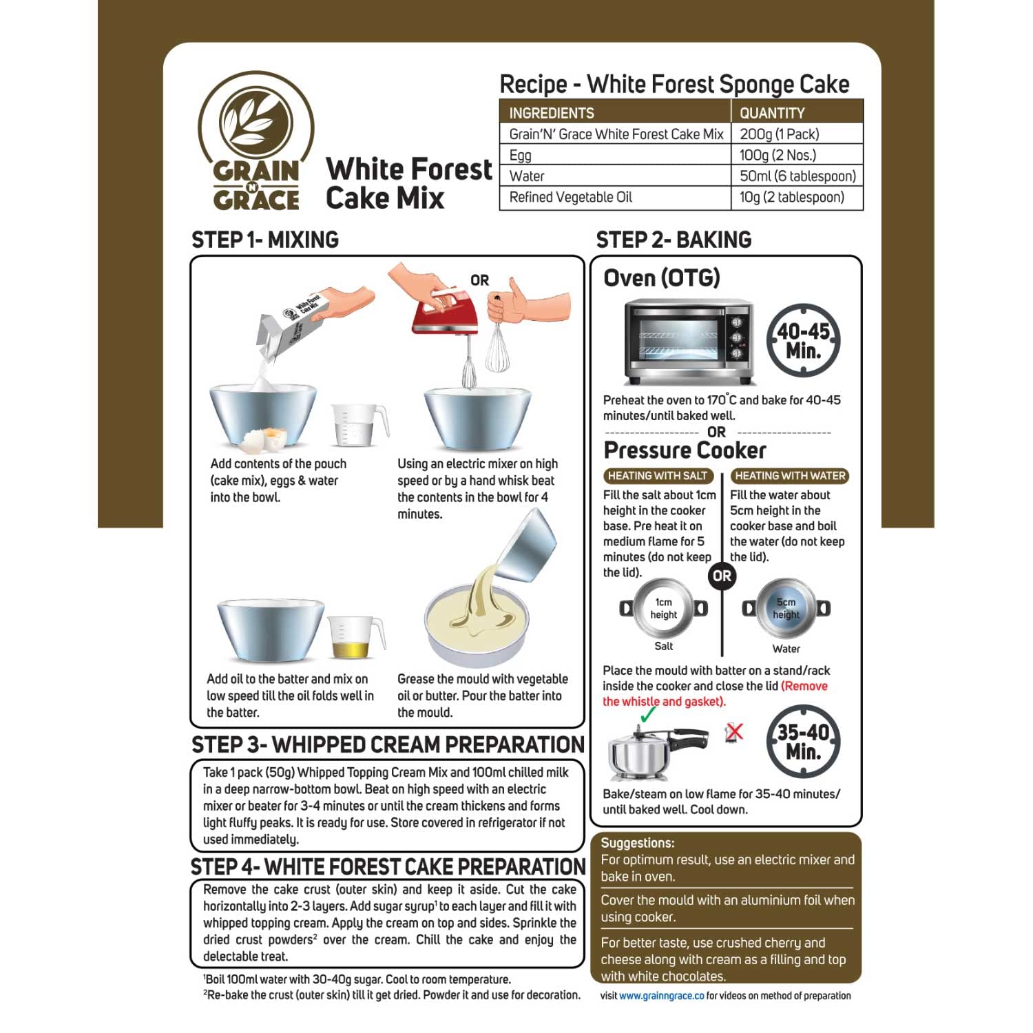 Grain n Grace White Forest Cake Mix (250g)