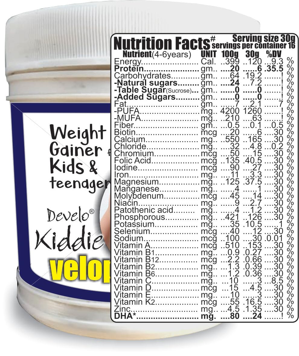 Develo Weight & Height Gainer Protein Powder for Kids, 2-12 years & Teenagers, Boys & Girls - 500g Kesar Badam