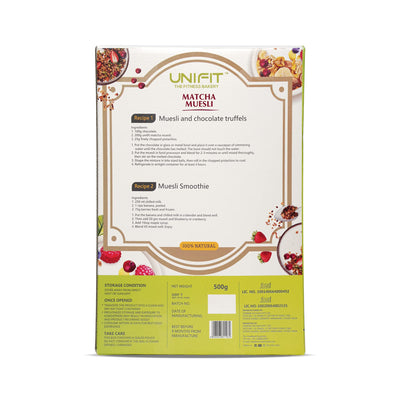 UNIFIT Muesli Cereal for Breakfast | Matcha Powder | Healthy Breakfast Cereals | High Protein Cereal Oats | Instant & Crunchy | Ready to Eat | With Goodness of Cranberries & Almonds | 500g