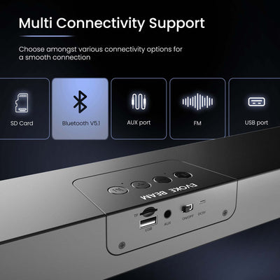 Ambrane 10W Wireless Bluetooth Soundbar with 8Hrs Playtime, BoostedBass, Immersive Sound, 51mm Driver, RGB Glow Lights, Portable Design, Integrated Music & Call Control (Evoke Beam, Black)