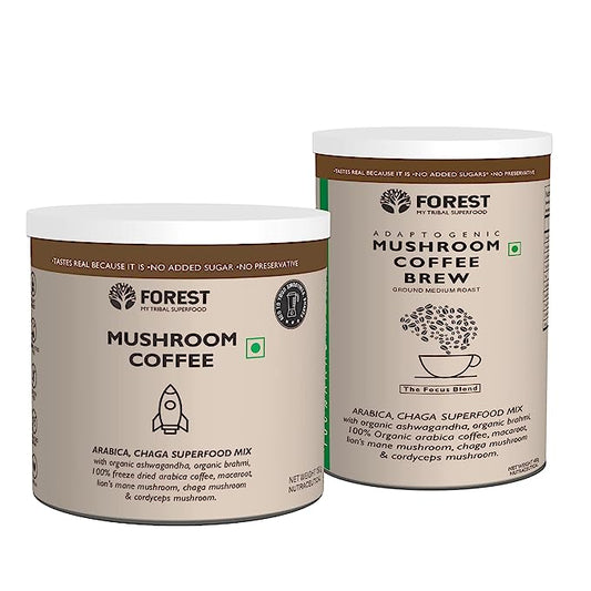 Forest Mushroom Coffee (16 Servings) - Instant Mushroom Coffee with Chaga, Cordyceps and Lion's Mane Mushroom, Arabica Coffee, Activate Healthy Immune System, Focus & Calm Energy | Instant Coffee (150g)
