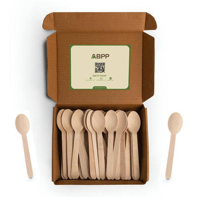 ABPP Disposable Spoon - 200 Disposable Wooden Spoons Set (Big Size - 16cm Big Size) | Spoons for Eating Food, Ice-Cream | Best Cutlery Set for Kitchen, Birthday, Parties, Picnic, Office & Restaurant