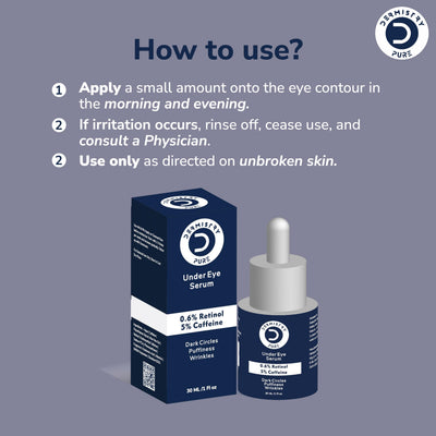 Dermistry Pure 0.6% Retinol 5% Caffeine Anti Ageing Under Eye Serum for Aging Removes Fine Lines Wrinkles Dark Circles Puffiness & Puffy Eyes Rejuvenating 30ml