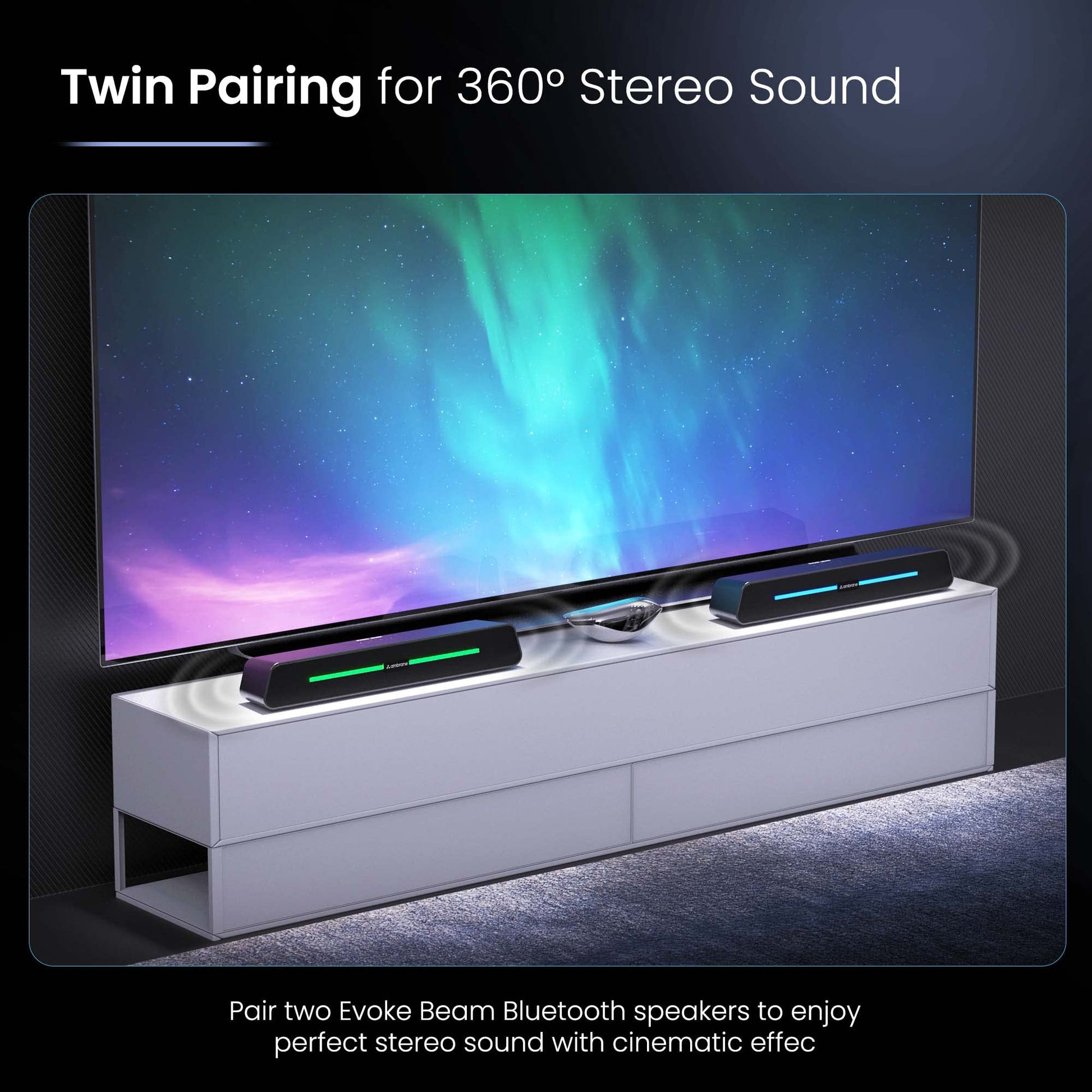 Ambrane 10W Wireless Bluetooth Soundbar with 8Hrs Playtime, BoostedBass, Immersive Sound, 51mm Driver, RGB Glow Lights, Portable Design, Integrated Music & Call Control (Evoke Beam, Black)