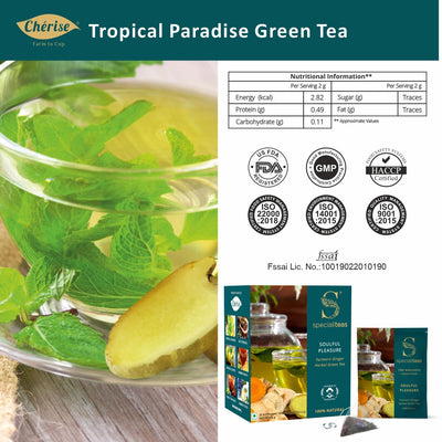 Cherise Specialiteas Tropical Paradise Ginger Mint Herbal Green Tea (2 g x 25 Pyramid Tea Bags)