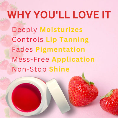 Dermistry Plumping Nourishing SPF10 Lip Balm Strawberry for Dry Dark Pigmented Chapped Lips, Shea Butter, Retinol, Coconut Oil, Moisturization Plumping, Glossy Finish Soft Pink Lips Women 15ml