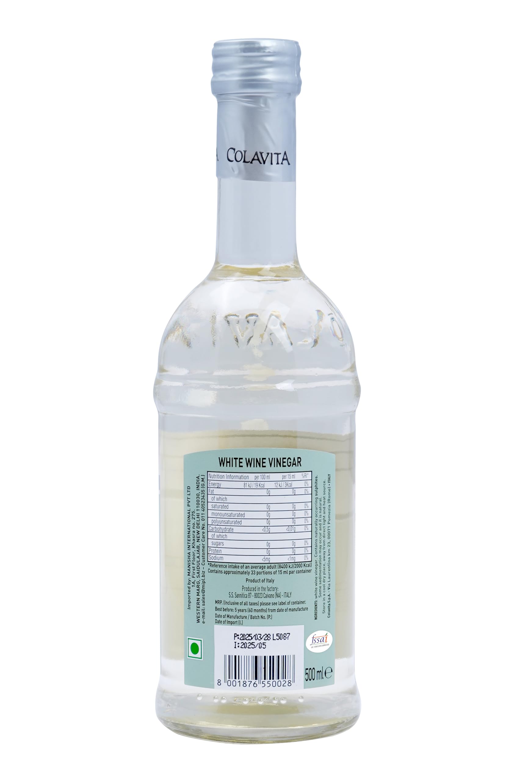 Colavita White Italian Condiment 500ml | Pairs well with Meats, White Sauces, Vegetables, Salads, Fish, and Rice | No Artificial Colors