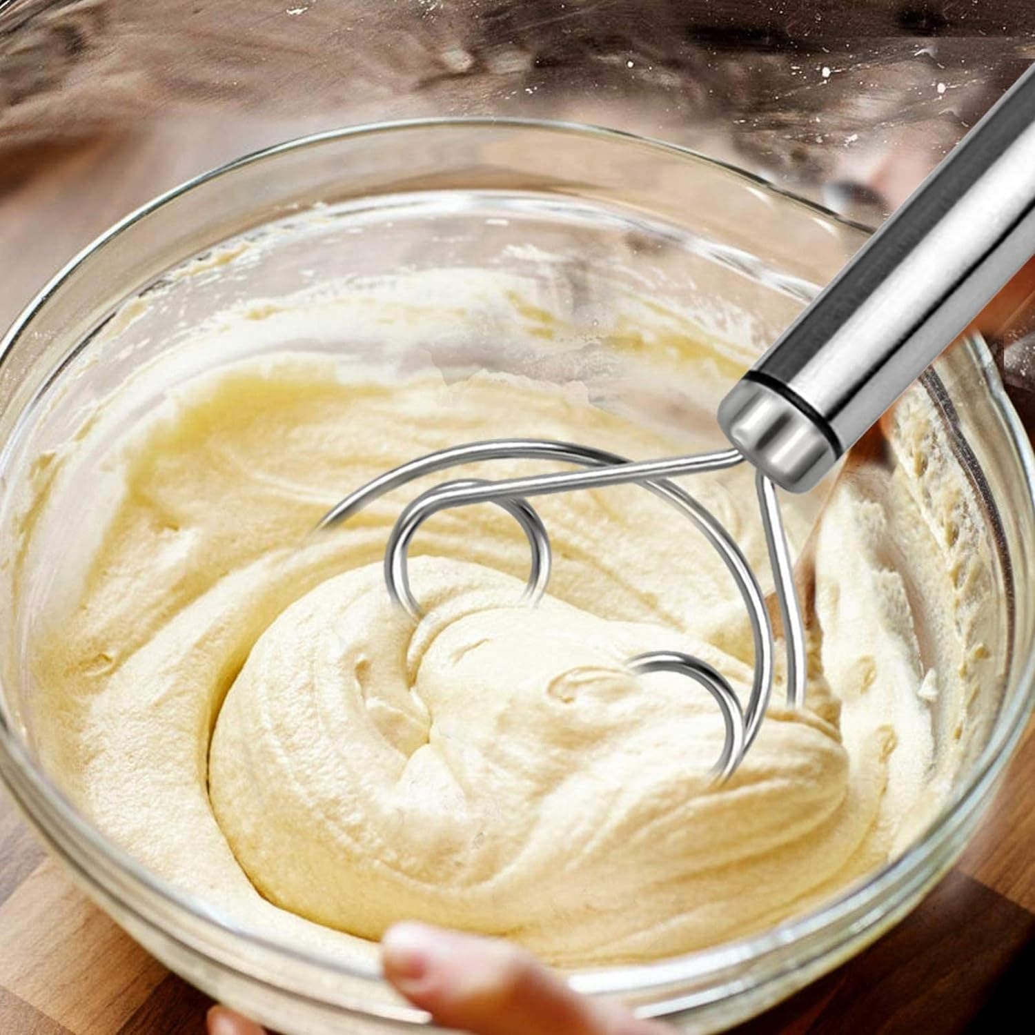 BEYOND BASIC Multifunctional Effortless Stainless Steel Dough Mixer with Hanging Hole Durable Time-Saving Mixing Stick Baking Tools Egg Beater for Home Kitchen Baking Accessories 1 Pcs