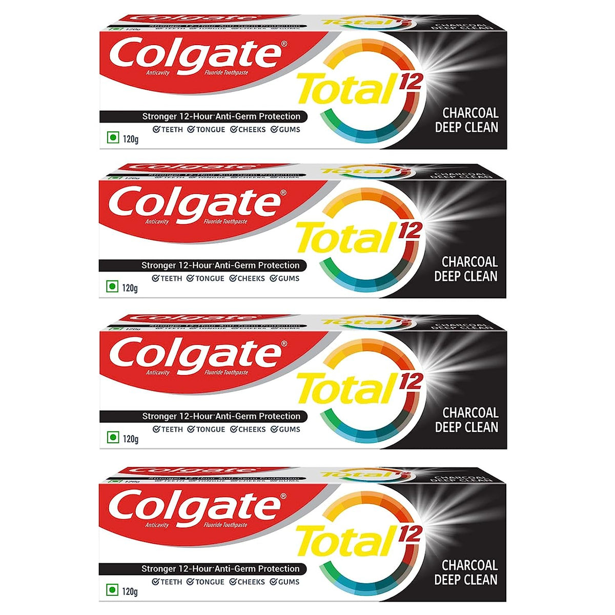 4x Colgate Total Antibacterial Toothpaste,  (Charcoal Deep Clean) - 4x 120gm