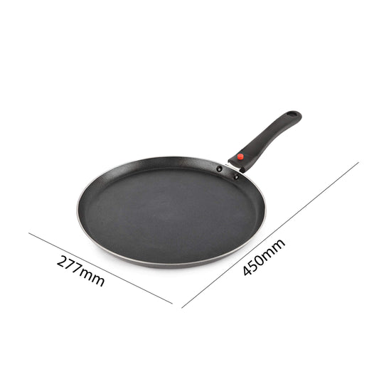 Cello Non Stick Dosa Tawa Induction Base with Detachable Handle, 280 mm Hammered Toned,Aluminium, Black