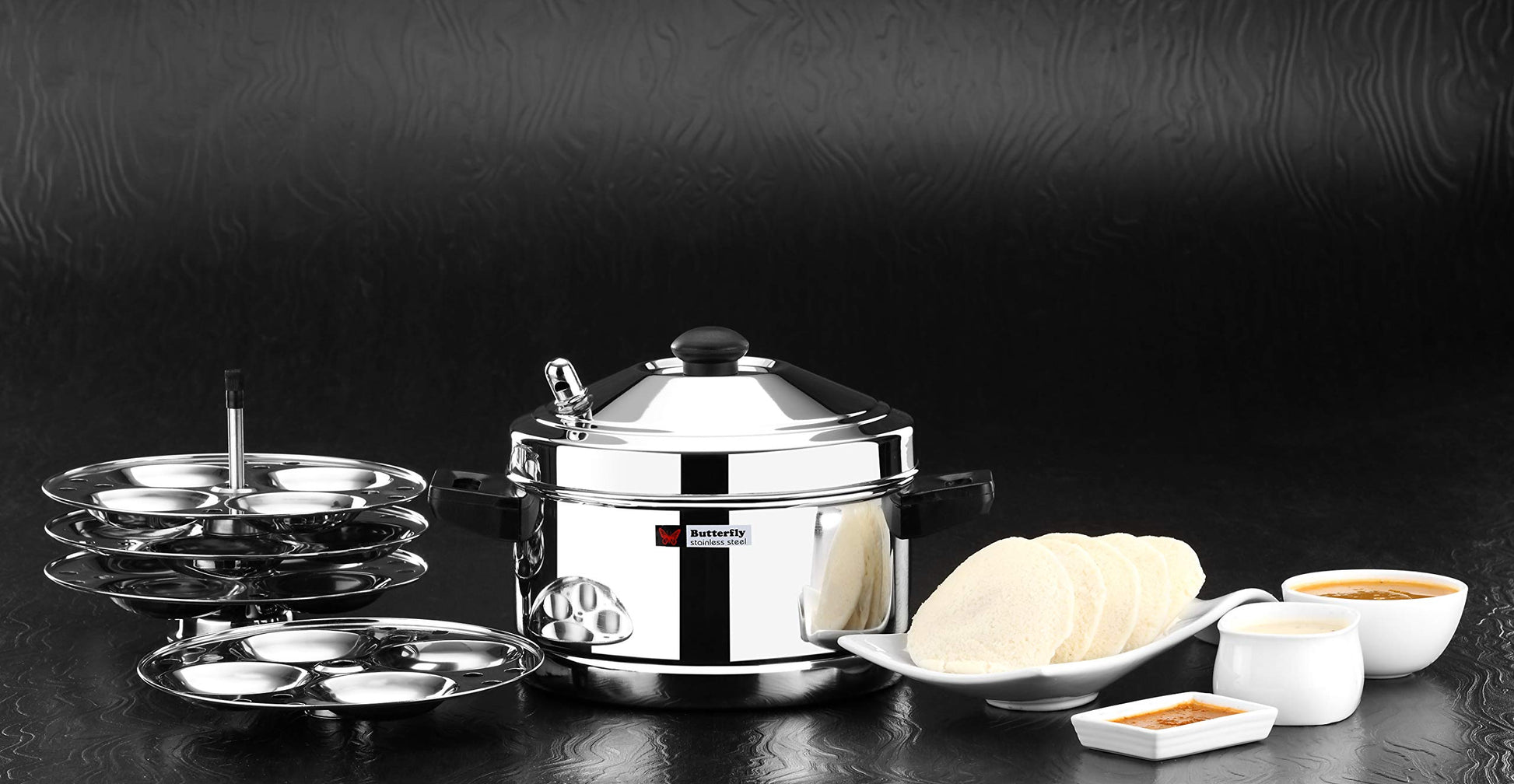 Butterfly Stainless Steel Idli Cooker, Idly Maker Set with 4 Plates, 16 Idlies, Silver, Standard, 4 Liters