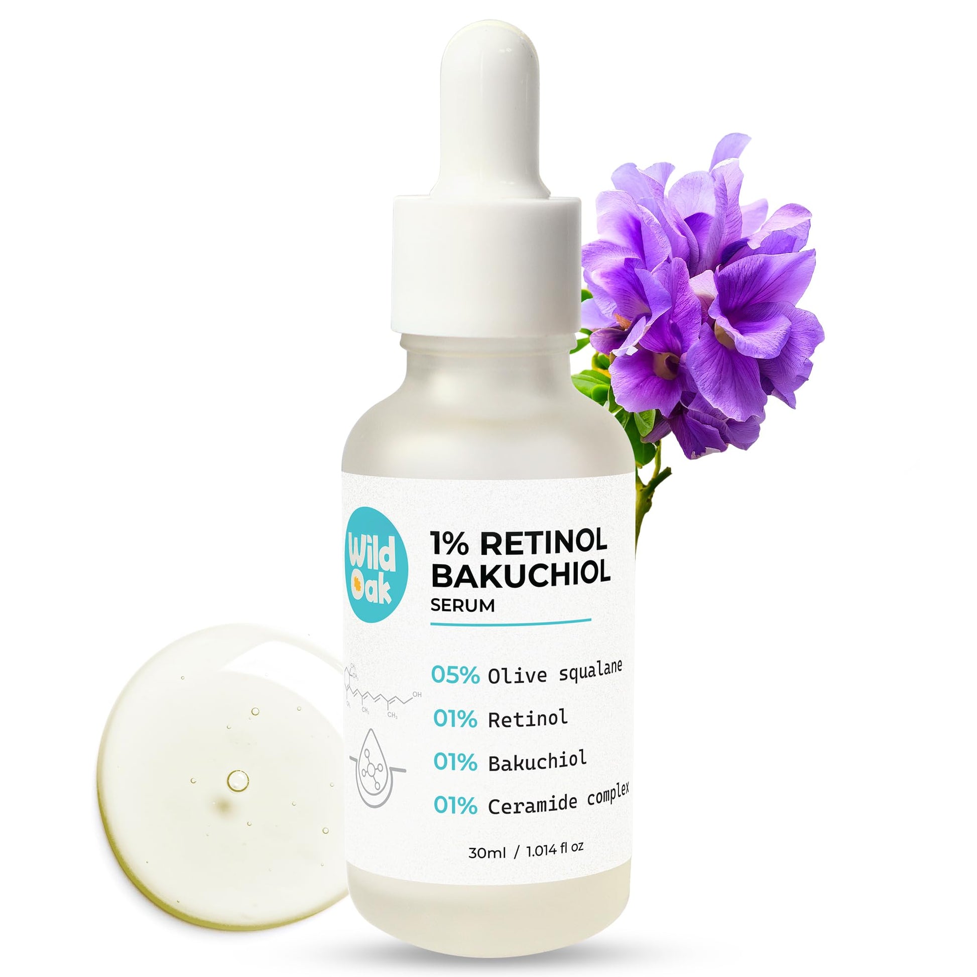 WildOak 1% Retinol Bakuchiol Face Serum | Anti-Aging Brightening & Skin Texture Improvement | Boosts Collagen & Restoration | With Ceramides & Olive Squalane | Face Serum for Women & Men | 30ml