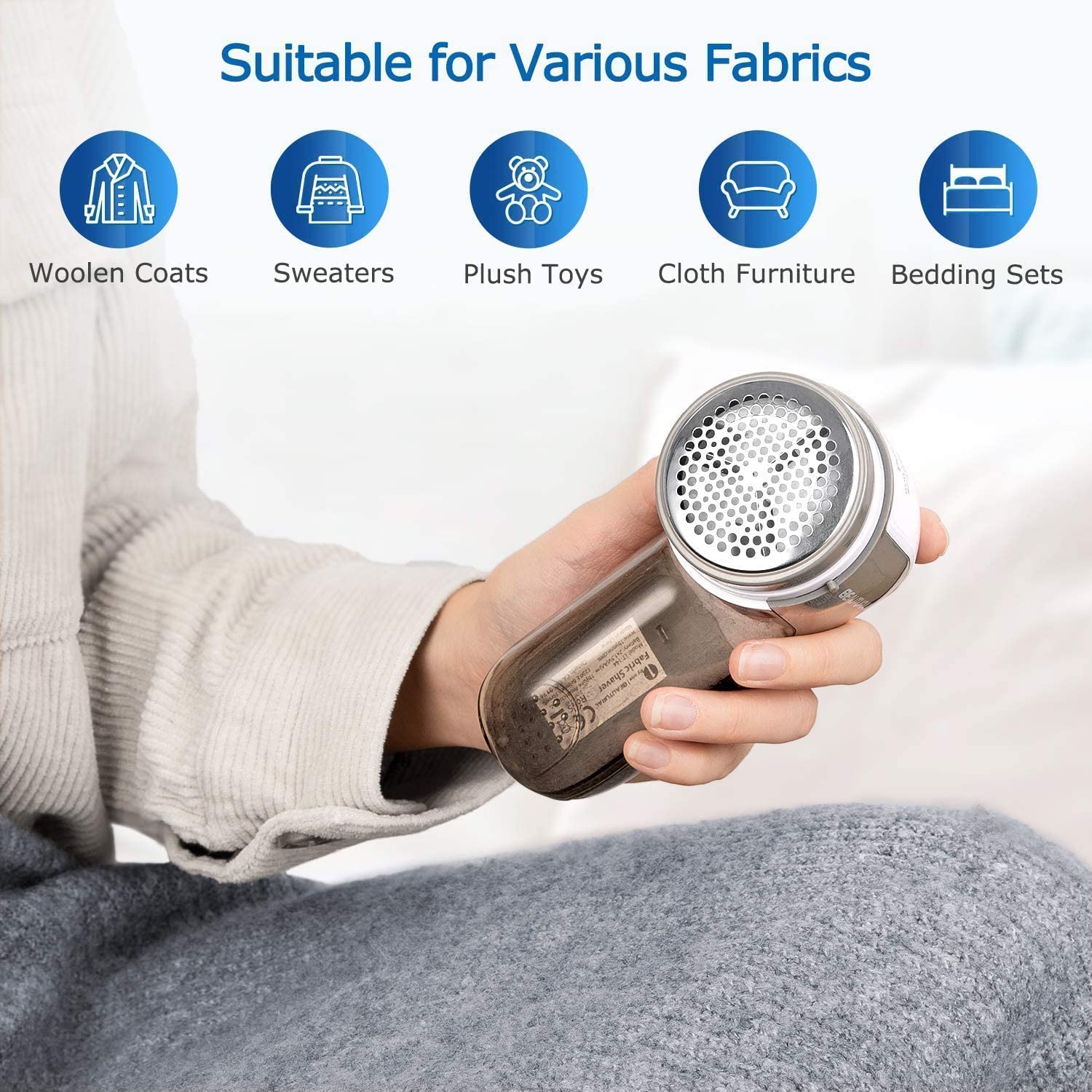 BEAUTURAL Portable Fabric Shaver and Lint Remover, Sweater Defuzzer with 2-Speeds, 2 Replaceable Stainless Steel Blades, Battery Operated, Remove Clothes Fuzz, Lint Balls, Pills, Bobbles