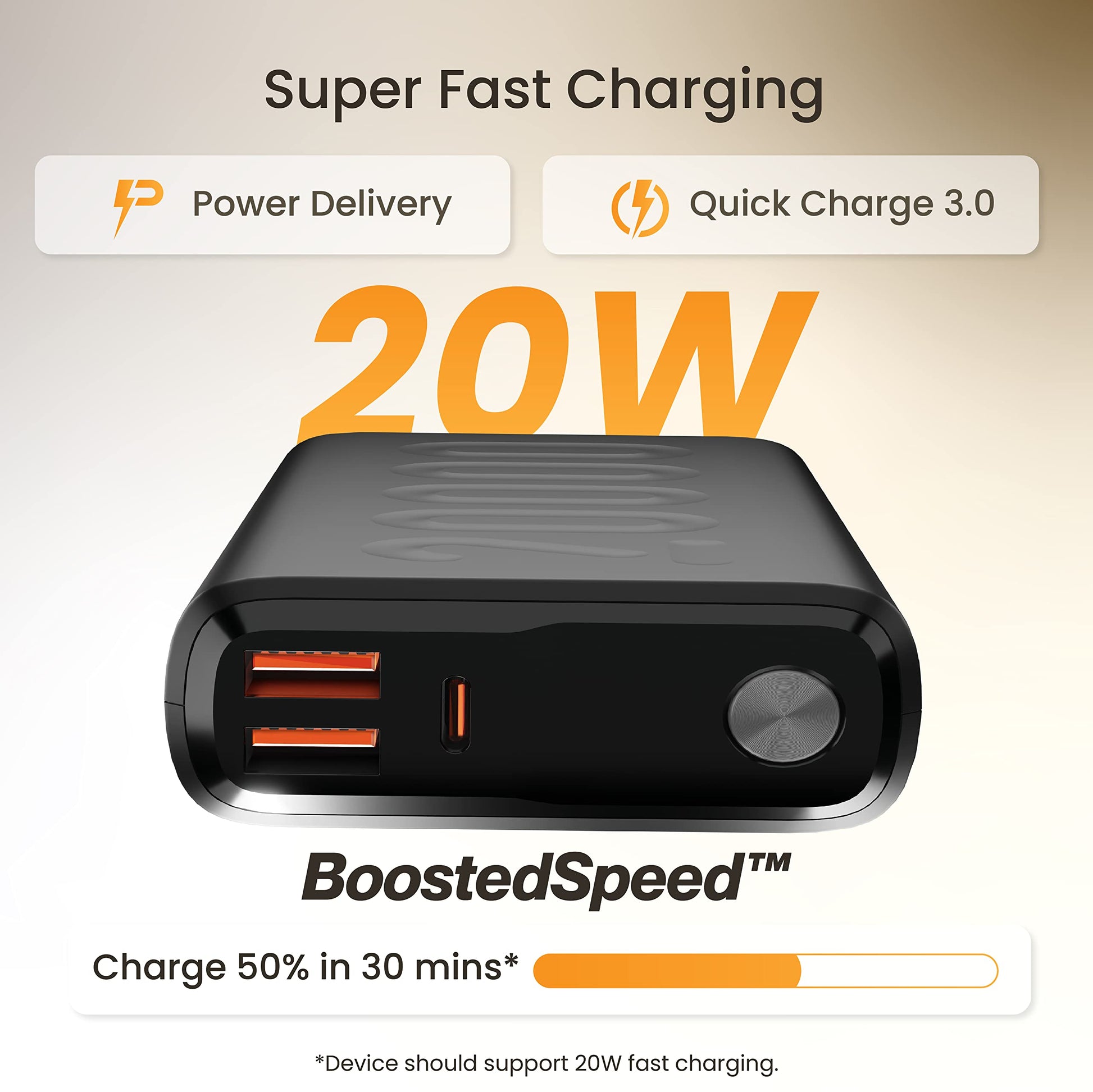 Ambrane 20000mAh Power Bank with 20W Fast Charging, Triple Output, Power Delivery, Type C Input, Made in India, Multi-Layer Protection, Li-Polymer + Type C Cable (Stylo-20k, Black)