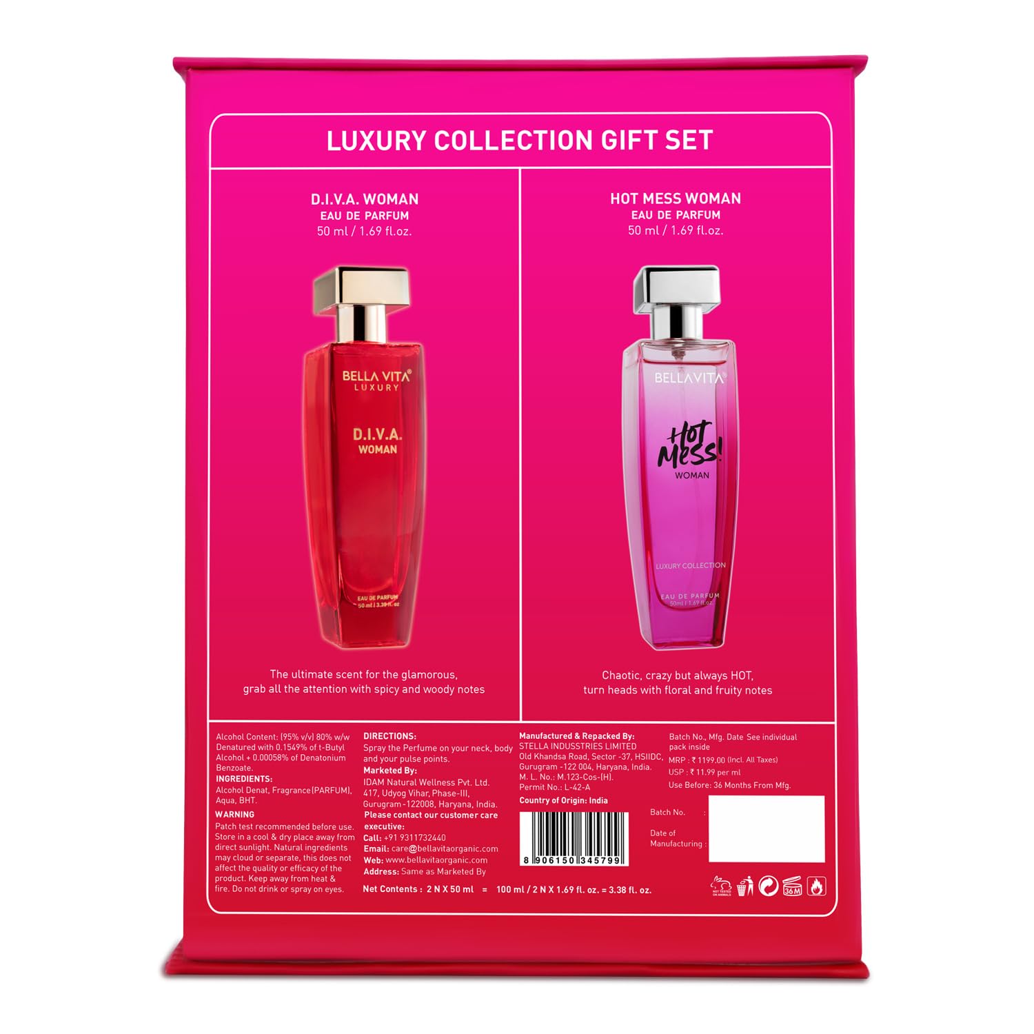 Bella Vita Luxury Hot & Classy Luxury Collection Set for Women 2 x 50Ml with Hot Mess, D.I.V.A. Perfume|Floral, Woody Long Lasting EDP Fragrance Scent