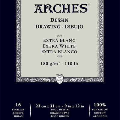 Arches Drawing 180 GSM Cold Pressed Extra White 23 x 31 cm Paper Pad, 16 Sheets
