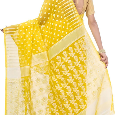 AS Aishwarya Sarees Cotton Silk Women's Bengal Special Soft Dhakai Jamdani Saree For Women With Blouse Piece (Yellow)