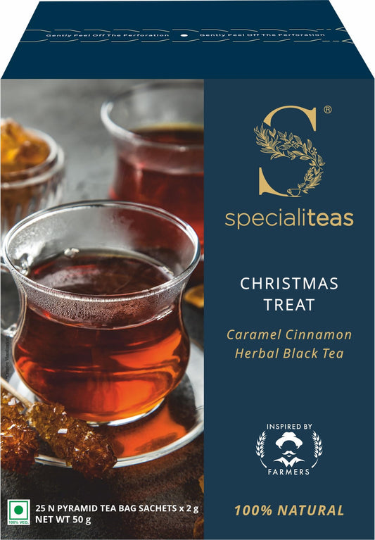 Cherise Specialiteas Christmas Treat Caramel Cinnamon Herbal Black Tea (2 g x 25 Pyramid Tea Bags)