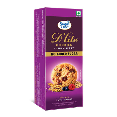 Sugar Free D’Lite Yummy Berry Cookies | Zero Added Sugar | Made with Oats & Quinoa 75g