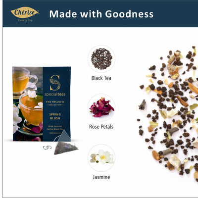 Cherise Specialiteas Spring Blush Rose Jasmine Herbal Black Tea (2 g x 25 Pyramid Tea Bags)