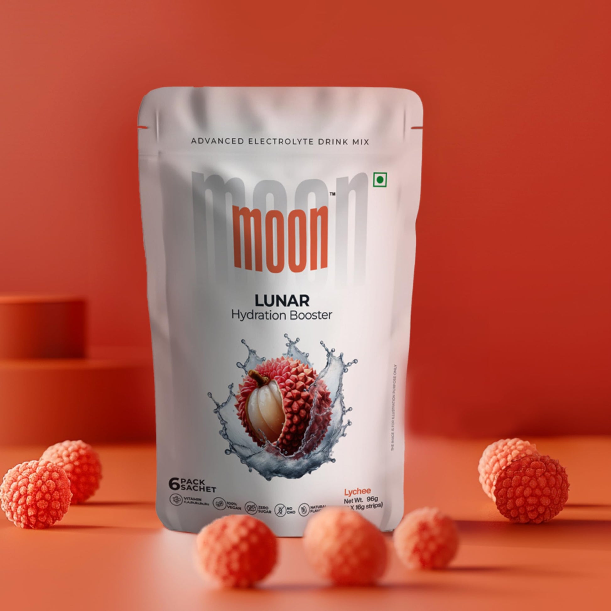 Moon Lunar Lychee hydration Booster | 100% Natural & Healthy Electrolytes Mix | Instant Hydration Pack of 6 (16g Sachets)