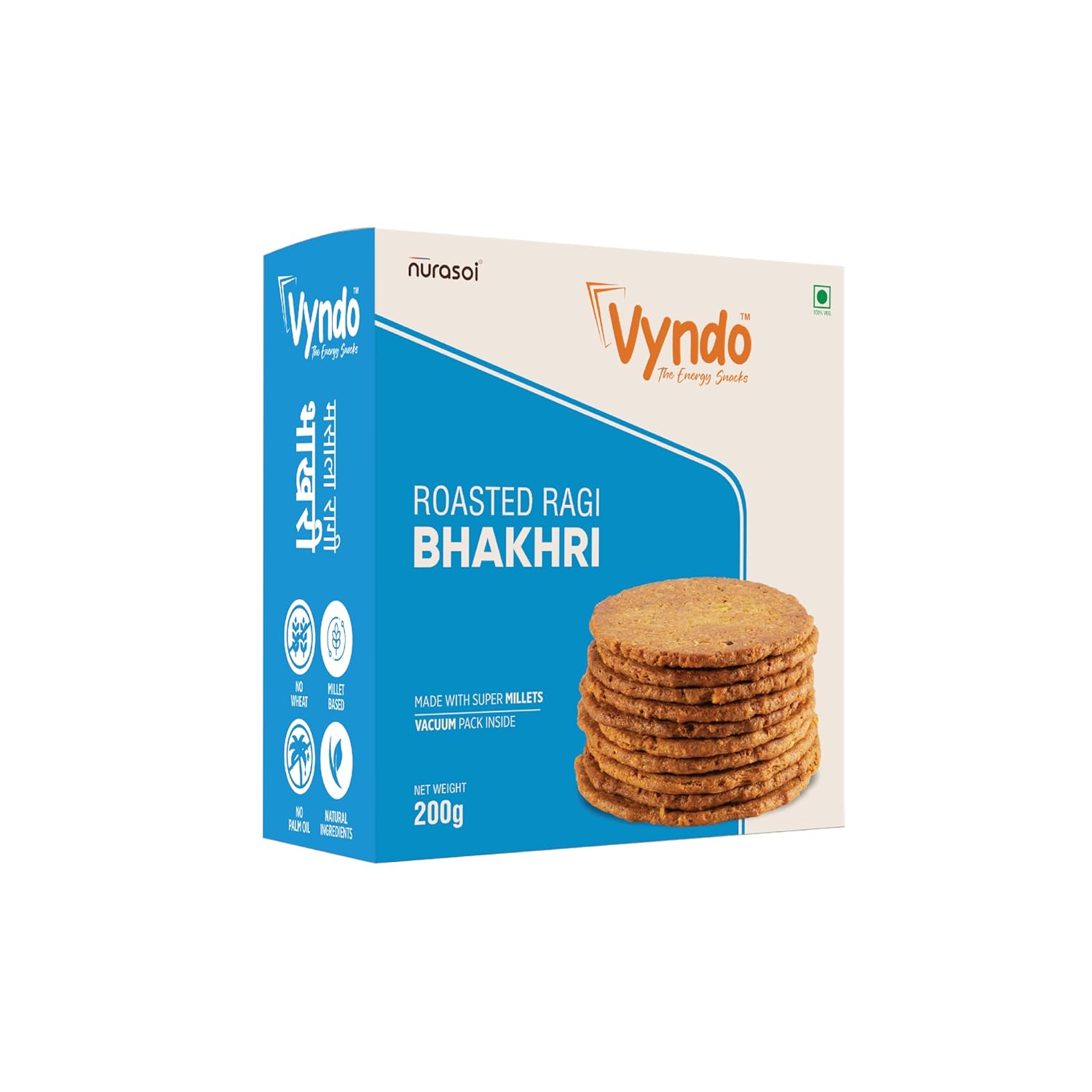 Vyndo Roasted Ragi Bhakhri - Pack of 4 (200 gm each) | Millet Snacks | Healthy Snacks | Gluten free