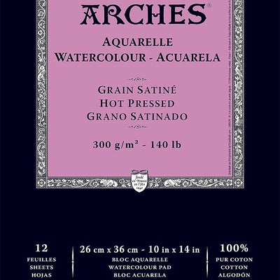 Arches Watercolour 300 GSM Hot Pressed Natural White 26 x 36 cm Paper Pad, 12 Sheets