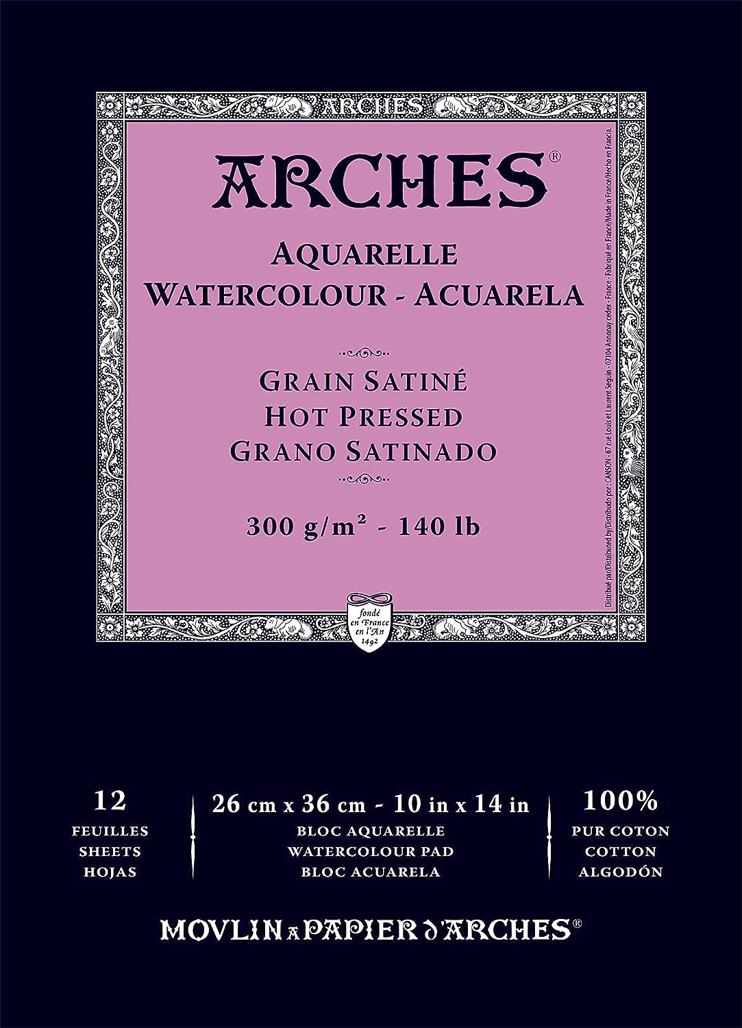 Arches Watercolour 300 GSM Hot Pressed Natural White 26 x 36 cm Paper Pad, 12 Sheets