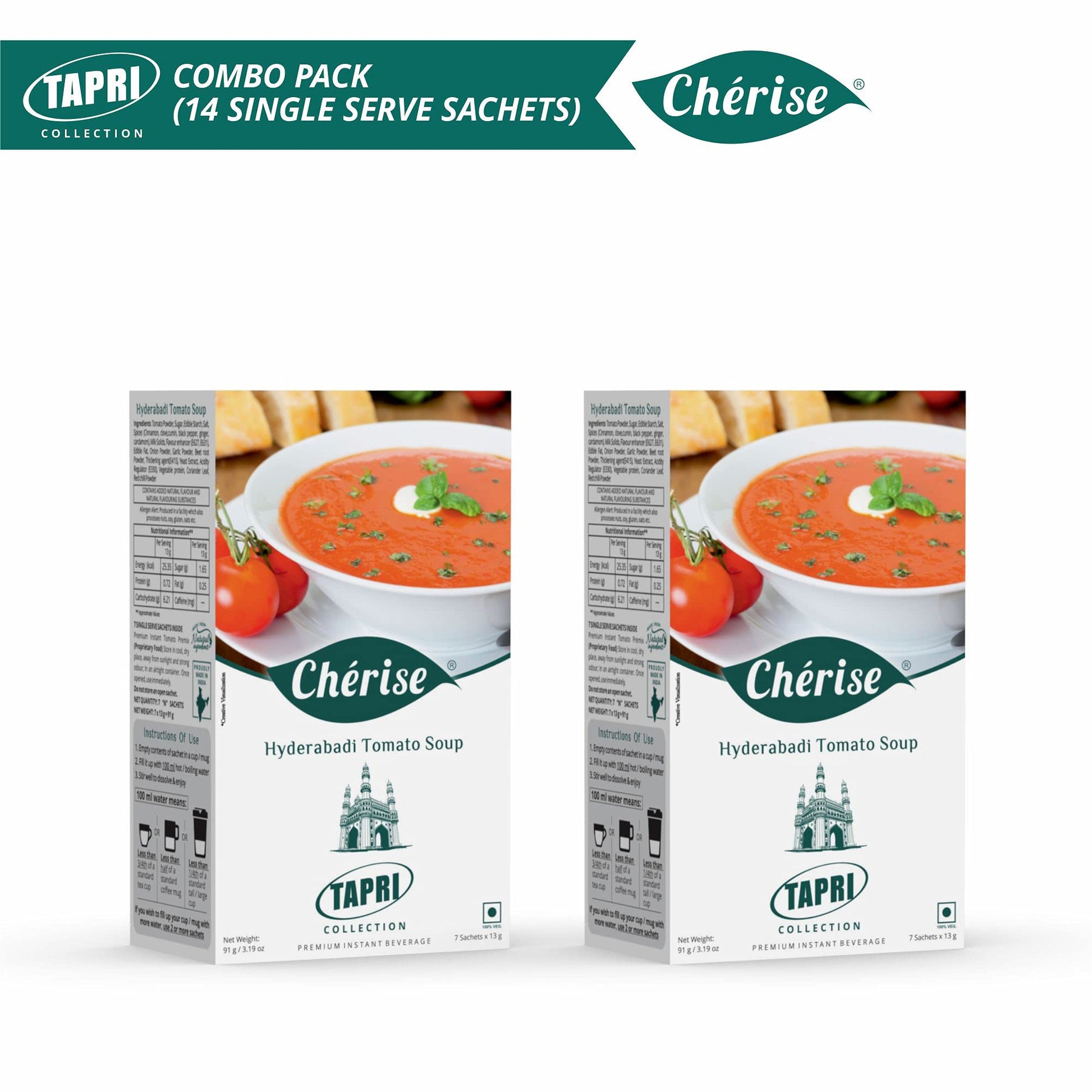 Cherise Tapri Premium Hyderabadi Tomato Soup Premix, 13 g x 7 Sachets (Pack of 2)